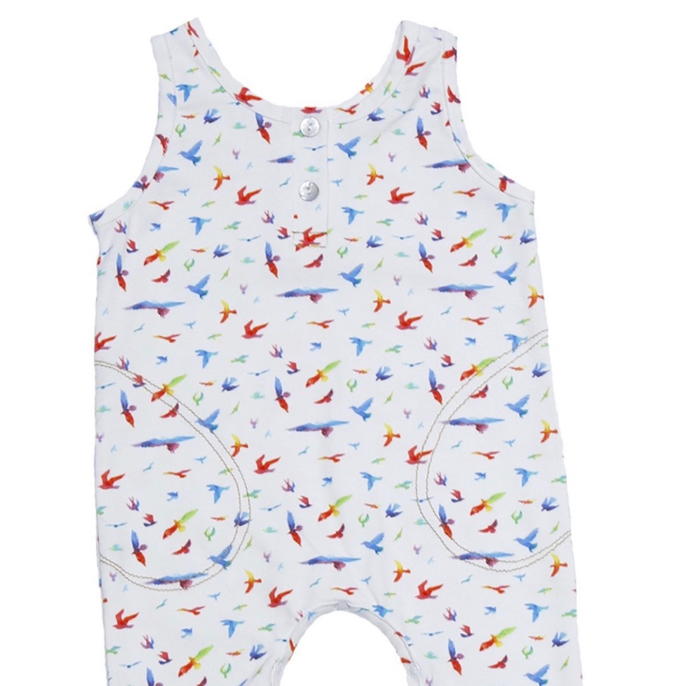 Nui Organic rainbow bird print sleeveless romper